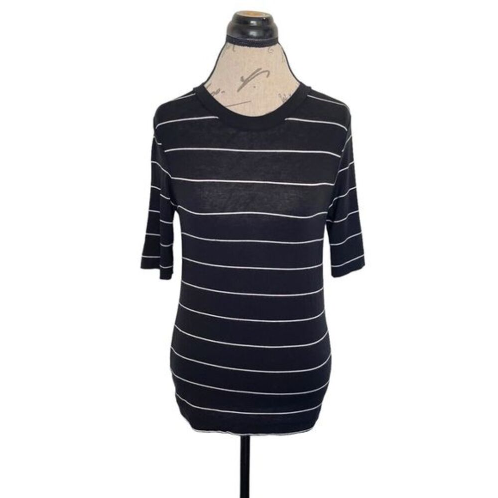 Banana Republic Blouse Womens Striped Black White Size XS Stretch 3/4 Sleeves